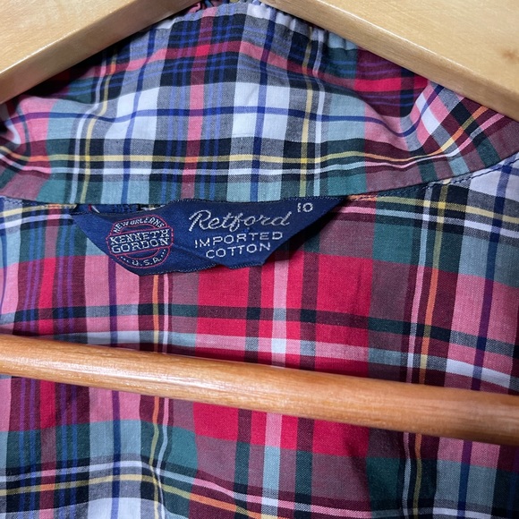 Plaid Ruffle Blouse Sz 10 Vintage Red Green Preppy Academia 1980s Chic - Picture 15 of 16